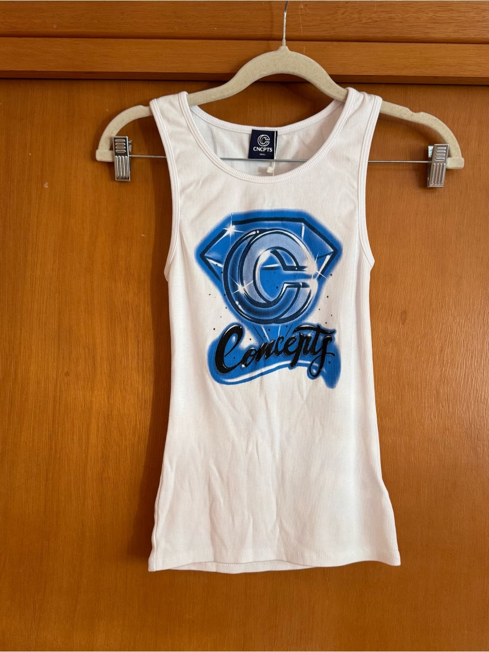 NWT Concepts Airbrush White Tank Top with Blue Logo